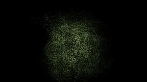 Yellow threads smoothly wriggle in the shape of a ball. Cosmic Tangle on blac Stock Illustration