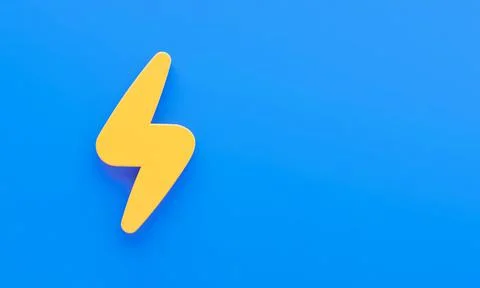 Yellow Thunder bolt Symbol in 3D rendering isolated on blue background Stock Illustration