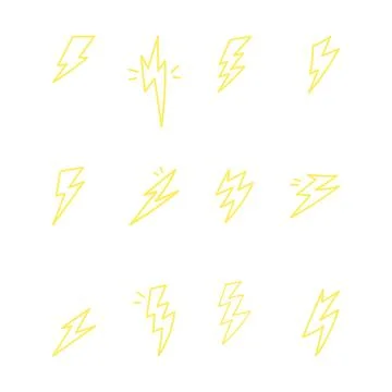 Yellow thunder doodle outline icon illustration Stock Illustration