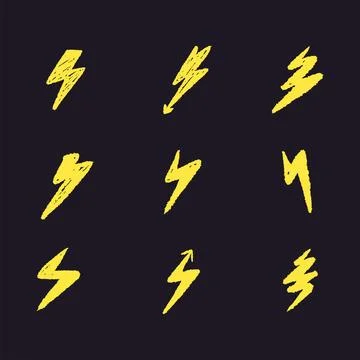 Yellow thunder hand drawn vector illustration Stock Illustration