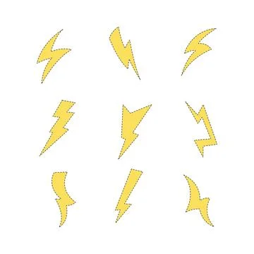 Yellow thunder icon collection. flat style element. isolated illustration Stock Illustration