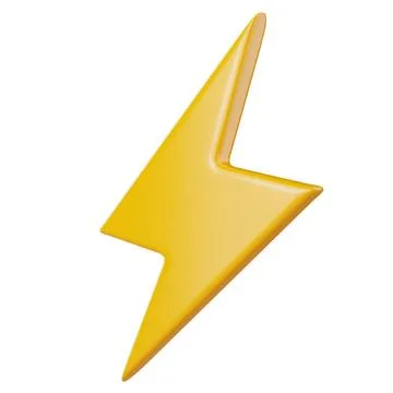 Yellow thunderbolt or lightning bolt icon on isolated white background. 3D... Stock Photos