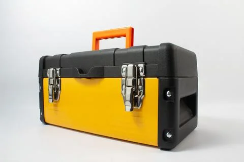 Yellow toolbox angle view. Stock Photos