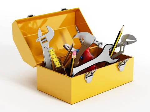 Yellow toolbox with hand tools. 3D illustration Stock Illustration