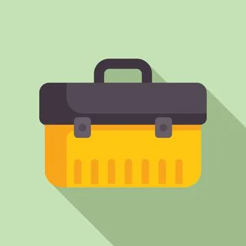 Yellow toolbox standing on green background with long shadow Stock Illustration