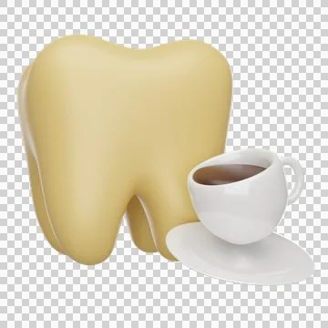 Yellow tooth with cup of coffee 3D icon Stock Illustration