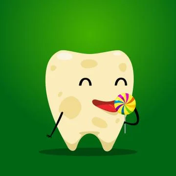 Yellow Tooth is eating a candy Stock Illustration