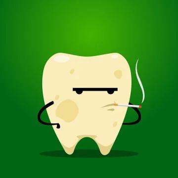The yellow tooth is smoking. Isolated Vector Illustration Stock Illustration