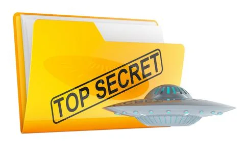 Yellow top secret folder with flying saucer, concept of classified UFO file.. Stock Illustration