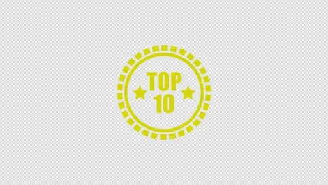 A yellow top ten circular badge with stars animation, top 10 animation. Stock Footage 337080976