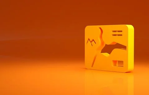 Yellow Topographic map with route and coordinates icon isolated on orange Stock Illustration