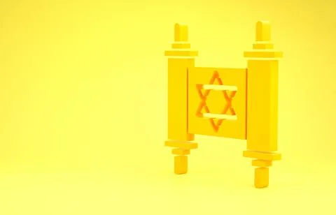 Yellow Torah scroll icon isolated on yellow background. Jewish Torah in expan Illustrazione stock