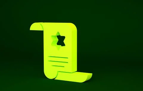 Yellow Torah scroll icon isolated on green background. Jewish Torah in expand Illustrazione stock