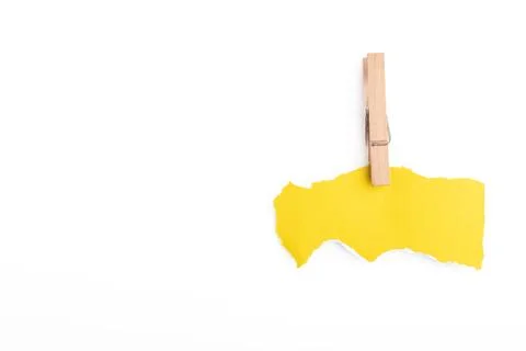 Yellow torn paper For adding text. On white background, copy space. Stock Photos