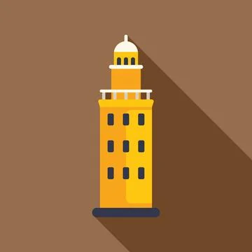 Yellow tower building structure with long shadow flat design icon Ilustración de archivo