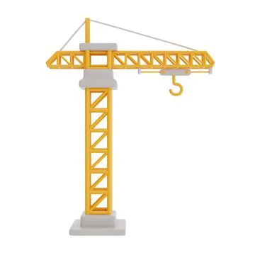 Yellow tower crane isolated on white background, construction tools and equip Stock Illustration