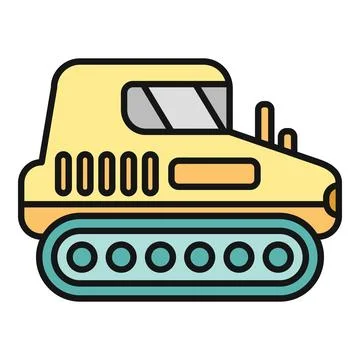 Yellow tracked bulldozer construction building vehicle icon Stock Illustration