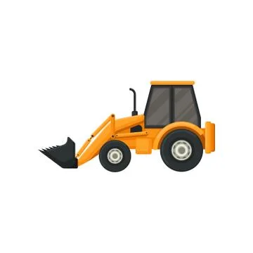 Yellow tractor with bucket. Front-end loader. Heavy machine used in construction Stock Illustration