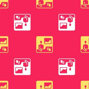Yellow Trading courses icon isolated seamless pattern on red background. Dist Stock Illustration