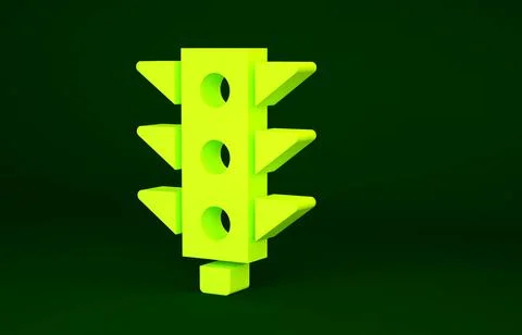 Yellow Traffic light icon isolated on green background. Minimalism concept. 3 Illustrazione stock