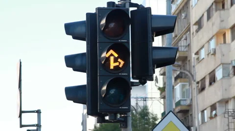 Yellow Traffic Light Turning Red For Ahead And To The Right Stock Footage 43233149