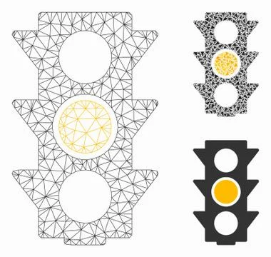 Yellow Traffic Lights Vector Mesh 2D Model and Triangle Mosaic Icon Illustrazione stock