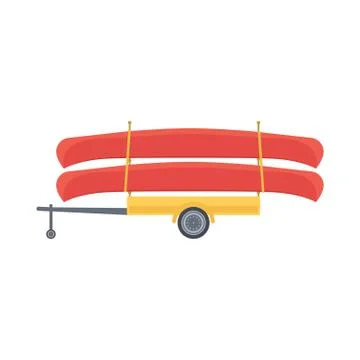 Yellow trailer with red canoe, vector illustration 스톡 일러스트