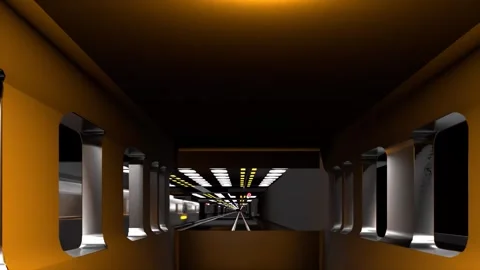 Yellow Train Carriage Interior Looking into a Metro Station Stock Footage 346780704