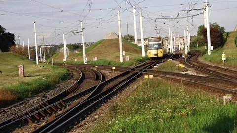 Yellow train in stuttgart Video stock 81314416