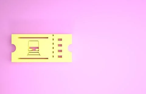 Yellow Train ticket icon isolated on pink background. Travel by railway. Mini Illustrazione stock