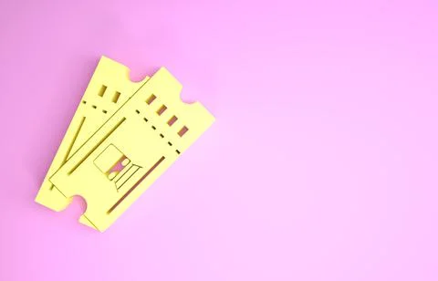 Yellow Train ticket icon isolated on pink background. Travel by railway. Mini Illustrazione stock
