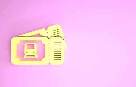 Yellow Train ticket icon isolated on pink background. Travel by railway. Mini Illustrazione stock