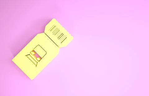 Yellow Train ticket icon isolated on pink background. Travel by railway. Mini Illustrazione stock