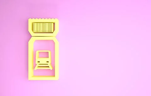 Yellow Train ticket icon isolated on pink background. Travel by railway. Mini Illustrazione stock