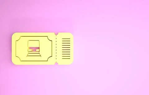 Yellow Train ticket icon isolated on pink background. Travel by railway. Mini Illustrazione stock