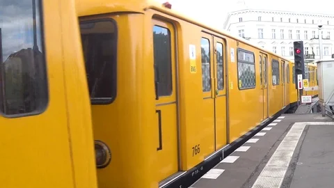 Yellow Train U-Bahn, Berlin Open Station Stock Footage 122237056