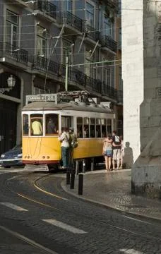 Yellow tram. Stock Photos