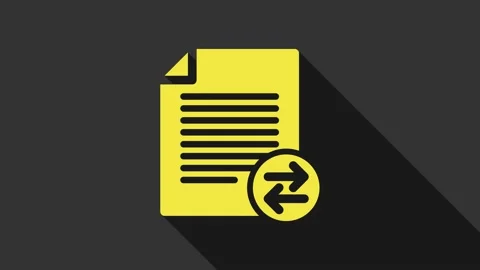 Yellow Transfer files icon isolated on grey background. Copy files, data Stock Footage 147692332