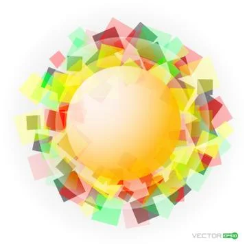 Yellow translucent sphere with colored squares Stock Illustration