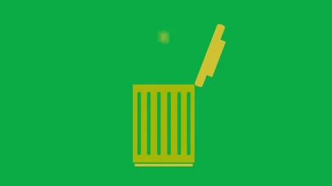 Yellow trash can icon animation with opening lid on a green screen background Stock Footage 332763617