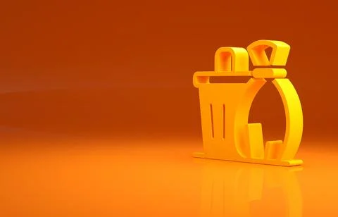 Yellow Trash can icon isolated on orange background. Garbage bin sign. Recycle Illustrazione stock