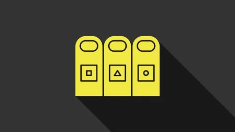 Yellow Trash in garbage cans with sorted garbage icon isolated on grey Stock Footage 147700538