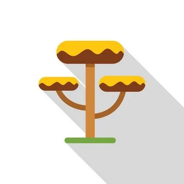 Yellow tree with rounded crown growing in green field flat design icon with.. Illustrazione stock