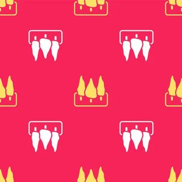 Yellow Trees icon isolated seamless pattern on red background. Forest symbol. Stockillustratie