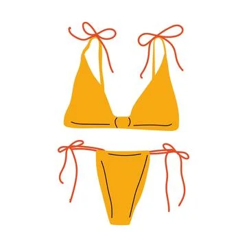 Yellow triangle bikini with shoulder ties and tie side bottoms Stock Illustration
