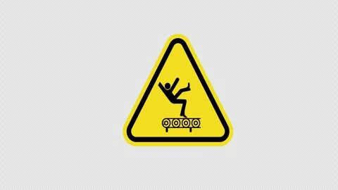 Yellow triangle Caution warning Fall Hazard From Conveyor Symbol Sign icon .. Stock Footage 270157669