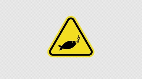 Yellow triangle Caution warning No Fishing prohibited Symbol Sign icon conc.. Stock Footage 270157661