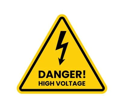 Yellow triangle danger high voltage warning sign with lightning bolt symbol Stock Illustration