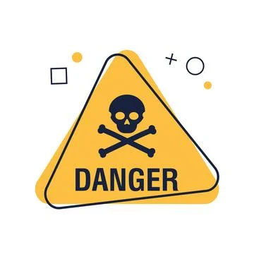 Yellow triangle danger vector sign illustration. Skull and bones warning sign Stock Illustration