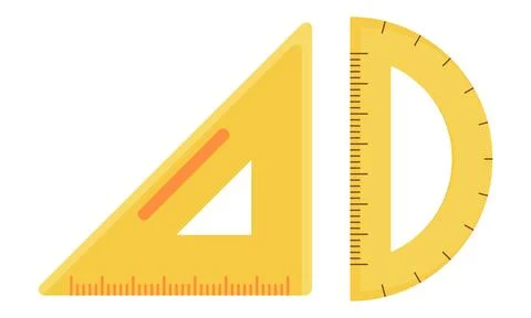 Yellow Triangle Ruler And Protractor Flat Illustration For Geometry And Edu.. 스톡 일러스트